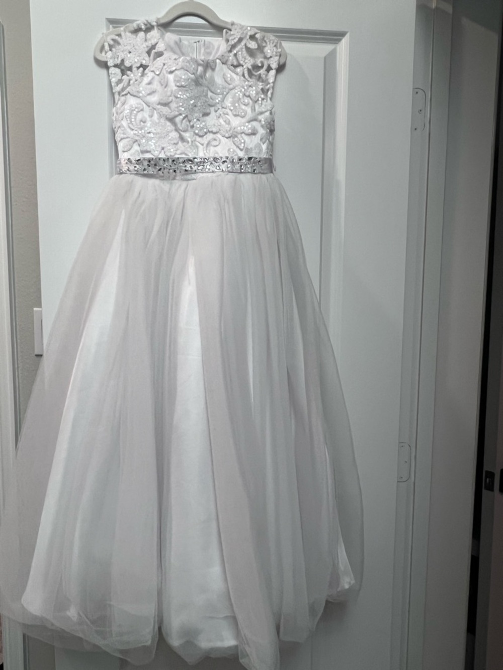 White Embellished Tulle Flower Girl Dress